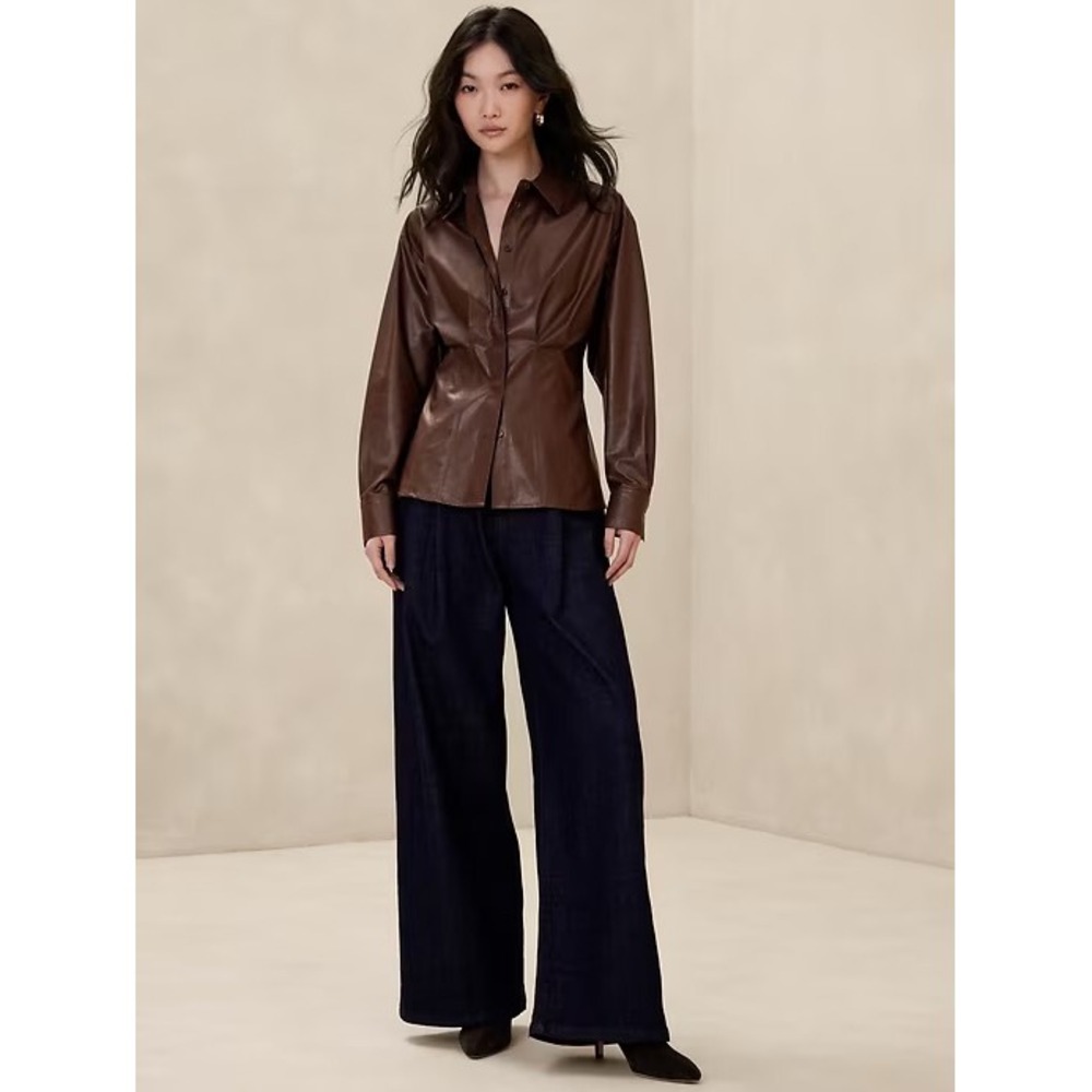Banana Republic Brown Lightweight Vegan Leather Cinched Waist Shirt M 822734-01